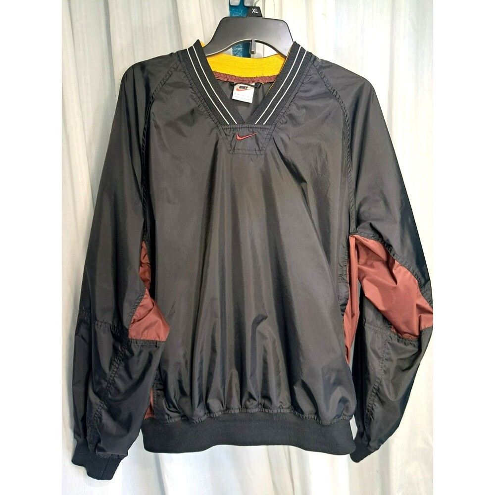 Vintage Nike Windbreaker Jacket XL Black Maroon Center Swoosh Pullover Track 90s